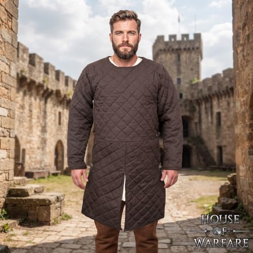 Medieval Gambeson Men Jacket | Padded Gambeson Coat 13th Century 2-Layer – Quilted Cotton Arming Wear - color: Brown, size: Medium