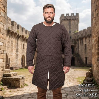 Medieval Gambeson Men Jacket | Padded Gambeson Coat 13th Century 2-Layer – Quilted Cotton Arming Wear - color: Brown, size: Medium