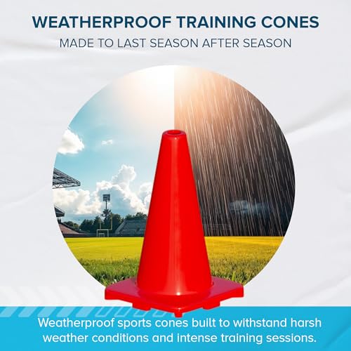 LVL10 Pro Training Cones - 12" Large Soccer Cones for Sports Training - for Basketball, Football, Basketball and Agility Drills - Soccer Field Markers that Won't Crack, Slide or Fly - style: 20 cones