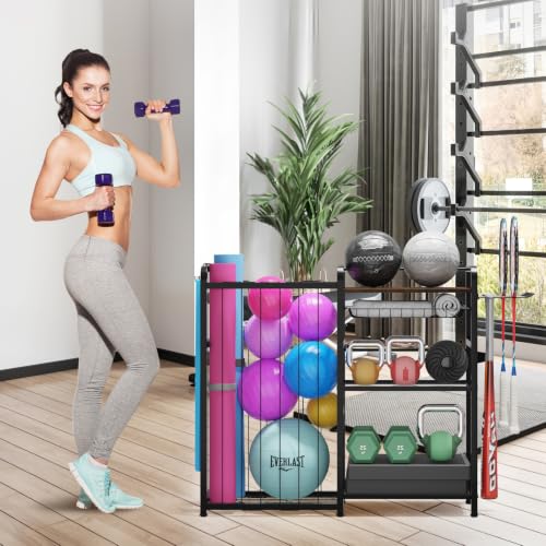 Homsorout Garage Sports Equipment Organizer, Ball Storage for Gear and Toys, Large Capacity, Sports Organizer for Garage with Hooks and Baskets