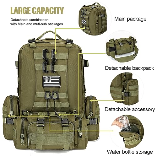 Large Military Tactical Backpack for Men, 40-50L Backpacks for Women, Bug out Bag Army 3 Days Pack Bags Rucksack with Molle System Green - color: Army Green