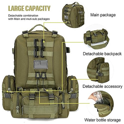 Large Military Tactical Backpack for Men, 40-50L Backpacks for Women, Bug out Bag Army 3 Days Pack Bags Rucksack with Molle System Green - color: Army Green
