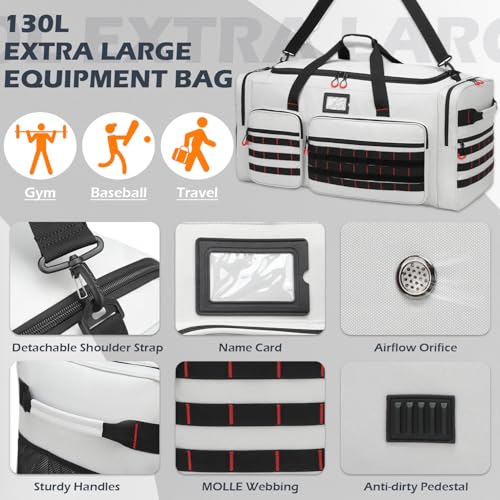 135L Extra Large Duffle Bag, Heavy Duty Sports Gym Travel Duffel Bag - color: Grey