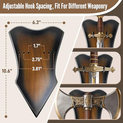 Sword Plaque Wall Mount Vertical Display Holder Adjustable Stand for Bow Medieval Dagger Axe (1pcs Medium Brown) - color: 1pcs Medium Brown