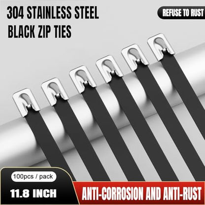 Black Metal Zip Ties, 100pcs 12"(300mm) Stainless Steel Zip Ties - color: 100 Pcs