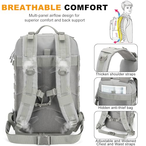 45L Large Tactical Backpack Military MOLLE 3 Day Bug Out Bag - color: Gray