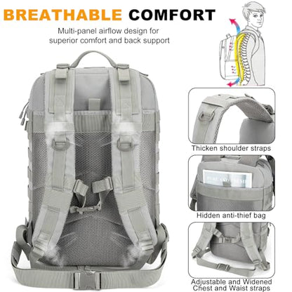 45L Large Tactical Backpack Military MOLLE 3 Day Bug Out Bag - color: Gray
