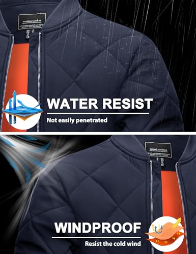 TACVASEN Men's Padded Jackets Winter Full Zipper Fleece Outwear Casual Windproof Bomber Varsity Coat - color: Navy, size: Medium