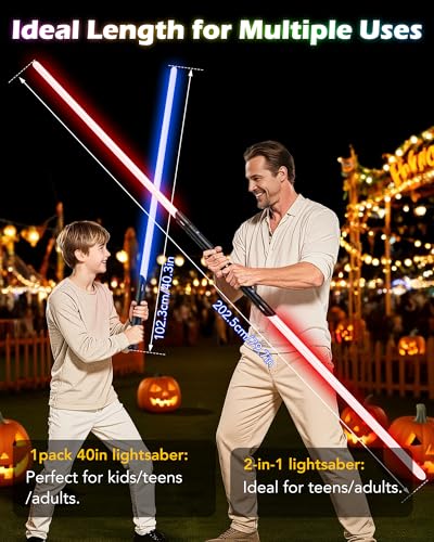 ANASABER Lightsaber, Double-bladed Dueling Light Saber, 4 Sound Fonts, 20 RGB Colors FX Metal Hilt Light Sabers 40inch Real Light Sabers 2pack for Adults/Kids Birthday Xmas Gift, Halloween Cosplay - size: 40in 2pack