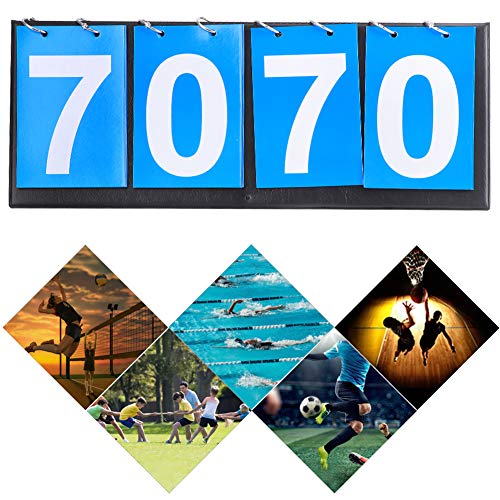 Qiilu Number Flip Chart Number Flip Cards Blue Cloth Metal Cardboard 4‑Digit Scoreboard Sports Competition Score Keeper for Table Tennis Basketball Badminton Blue