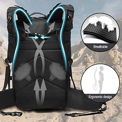 EMDMAK Military Tactical Backpack, 42L Large Military Pack Army 3 Day Assault Pack Molle Bag Rucksack - color: Black