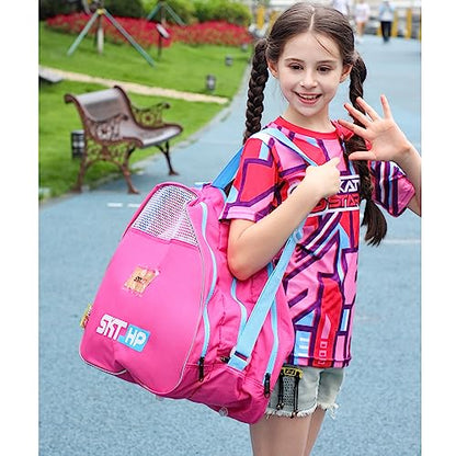 Roller Skate Bag with Adjustable Shoulder Strap for Kids and Adults to Hold Inline Skates and Knee Pads - color: B Pink