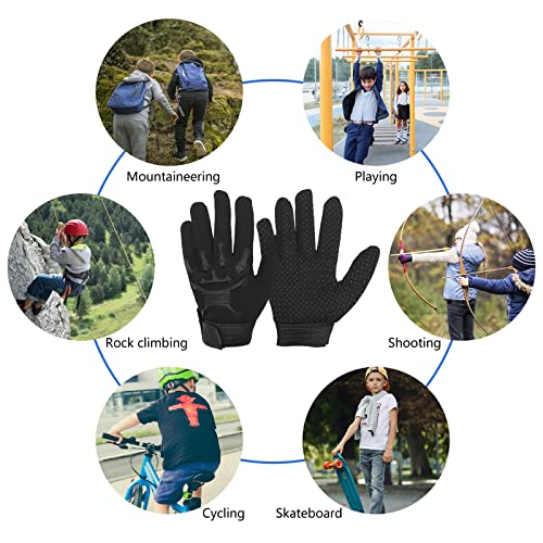 Long Keeper Kids Cycling Tactical Gloves – Boys Sport Climbing Fishing Gloves Anti Slip Full Finger Gloves - color: Black, size: Small