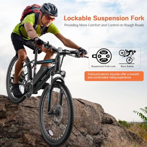 TotGuard Electric Bike, 27.5" Electric Bike for Adults 500W Motor Ebike Adult Electric Bicycles Electric Mountain Bike,48V 499WH Removable Battery,21S Gears,Lockable Suspension Fork - color: Blue