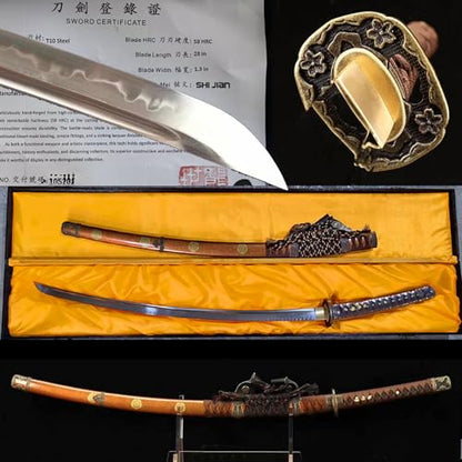 Handmade Japanese Tachi Katana T10 Carbon Steel Clay Tempered Sharp Blade