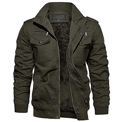 EKLENTSON Mens Winter Jacket with Multi Pockets Fleece Lined Military Coat - color: Army Green, size: X-Large