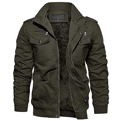 EKLENTSON Mens Winter Jacket with Multi Pockets Fleece Lined Military Coat - color: Army Green, size: X-Large