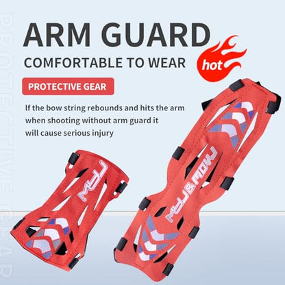 11.2in Long/6.7in Short Armguard Professional Competition Archery Bow Range with 4-Strap/2-Strap Buckles Shooting Practice Guard Nylon Carbon Forearm Protector Arm Guard - size: Red Long