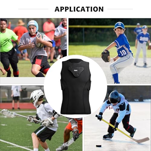 Youth Padded Compression Shirt Vest Rib Chest Protector Football Baseball - color: Padded Vest Black, size: X-Large