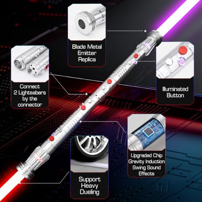 Light Saber, Heavy Dueling Light Sabers 2 Pack, 12 RGB Colors 16 Sound Fonts with Metal Hilt Double-Bladed Light Saber Smooth Swing Motion Control 2 in 1 Light Sabers for Adults