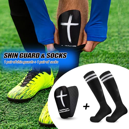 TOMIYO Soccer Shin Guards with Socks Kids 10-12 Calf Protective Equipment - color: Black, size: X-Large