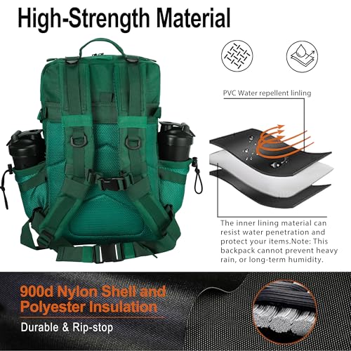 LHI Tactical Military Backpack for Men 25L/45L Large Molle Army Assault Pack 3 Day Hiking Rucksack With Bottle Holder - color: Dark Green, size: 45L