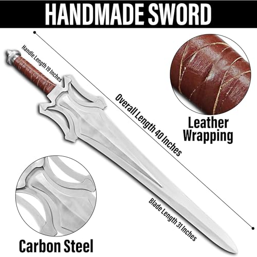 Qepaa Crafts®Handmade Damascus Steel Real Viking Style Sword | Full Tang Blade with Wooden Handle and Scabbard | Collectible Medieval Replica|Gift for him - color: Heman