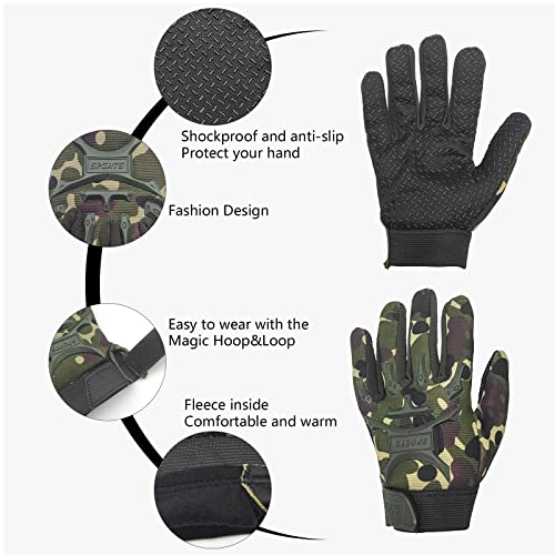 Long Keeper Kids Cycling Tactical Gloves – Boys Sport Climbing Fishing Gloves Anti Slip Full Finger Gloves - color: Camo, size: Small