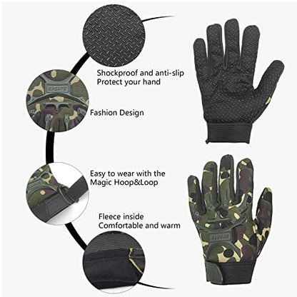 Long Keeper Kids Cycling Tactical Gloves – Boys Sport Climbing Fishing Gloves Anti Slip Full Finger Gloves - color: Camo, size: Small