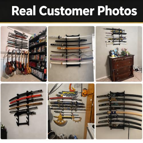 Sword Wall Mount Rack, 8-Tier Wooden Katana Display Stand