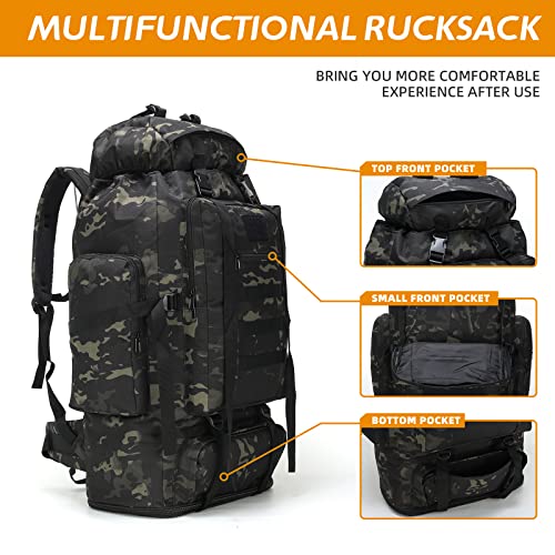 100L Hiking Camping Backpack MOLLE Rucksack Waterproof Daypack for Traveling - color: Blackcame