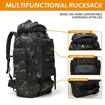 100L Hiking Camping Backpack MOLLE Rucksack Waterproof Daypack for Traveling - color: Blackcame