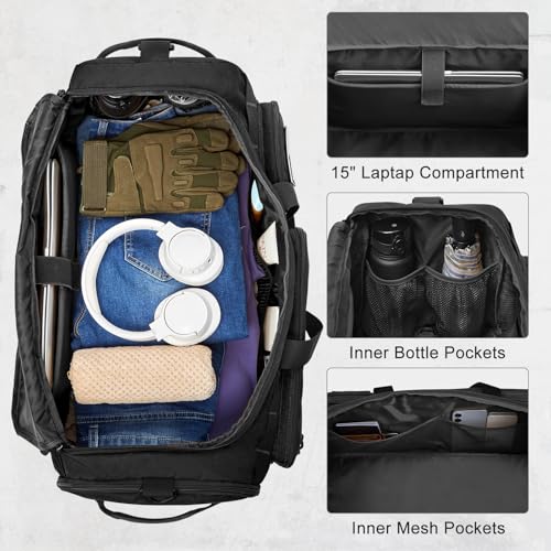 G4Free 3-in-1 Duffle Bag Travel Gym Sports, Large Tactical Duffel Backpack - color: Black