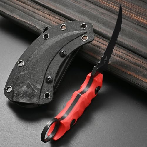 Gtkii GTK691 Fixed Blade Knife D2 Steel Blade Nylon Fiberglass Handle with Kydex Sheath for Outdoor Camping Hunting Hiking Survival EDC Tool(Red) - color: red