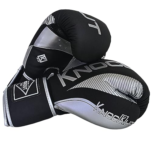 Knockout Elite Boxing Gloves 2 Pair Set, Complete Kit with Hand Wraps, Bag Pack, and Mouth Guard - Size 8oz-16oz-All Color Available - color: Silver / Blue, size: 12 oz