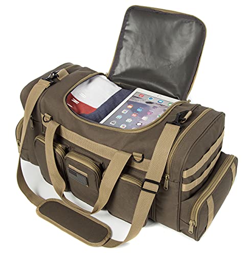 Heavy Duty Range Duffel Quality Tactical Gear Travel Sports Equipment Gym Bag Lockable Zippers with US Flag Patch (27" Khaki) - size: 27" Khaki