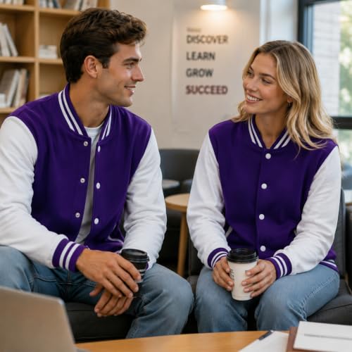 babyhealthy Men's Women's Varsity Baseball Jacket Casual Letterman Bomber Jacket Windbreaker Lightweight Jacket Coat - color: 007 Purple, size: Small
