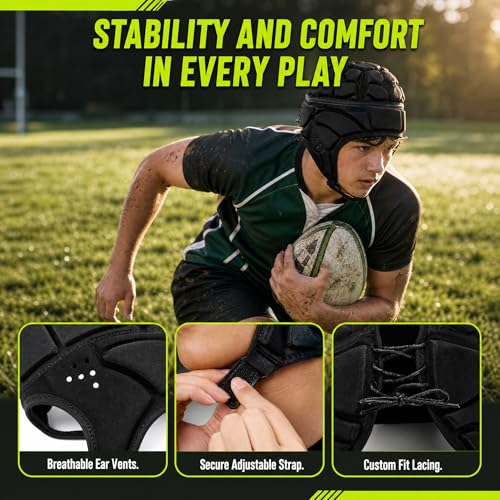 ZENFUN Rugby Helmet Shell, Soft Padded Headgear for Soccer, Protective Football Headguards for Youth, Scrum Cap for Kids, Medium/Large/Extra Large Size - size: Large