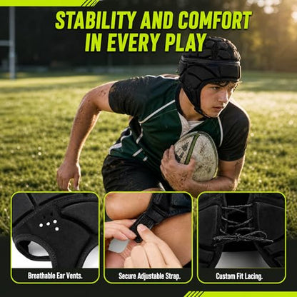 ZENFUN Rugby Helmet Shell, Soft Padded Headgear for Soccer, Protective Football Headguards for Youth, Scrum Cap for Kids, Medium/Large/Extra Large Size - size: Large