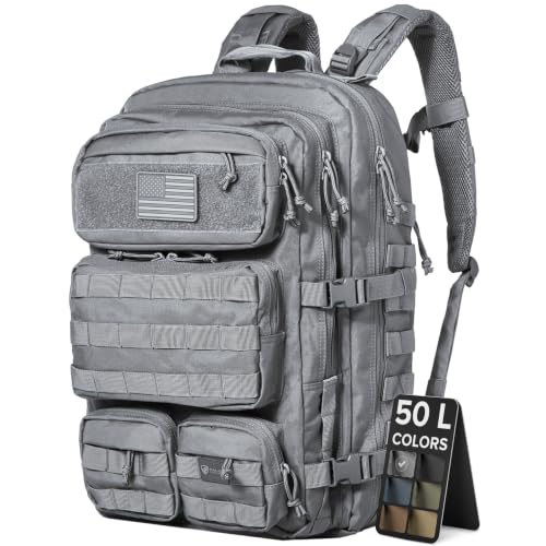 Falko Tactical Backpack for Men and Women 50L Backpack 2.4x Stronger Large Military Molle Rucksack, Bugout Backpack Outdoors - color: Wolf Grey