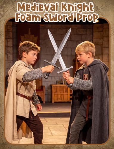 16’’ PU Fake Foam Sword,Halloween Swords Medieval Knight Dagger for Kids - color: Silver