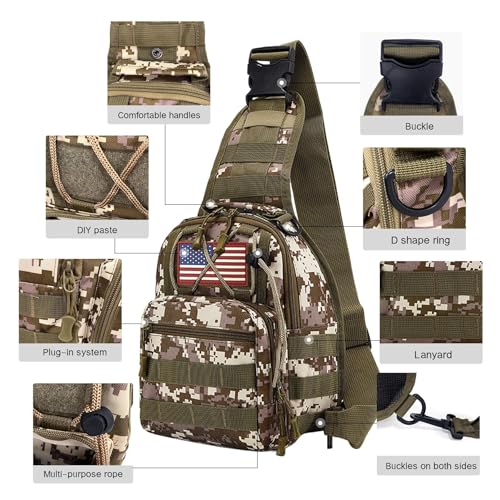 JUMAHE 80L 2-Pack Hiking Backpack for Men with Sling Tactical Backpack - Rucksack Molle Military Tactical Waterproof Lightweight Camping Backpack 3 Day Assault Pack for Travel, Climbing, Backpacking - color: 80l Desert - Pro(900d Fabric) + Sling Bag Bundl