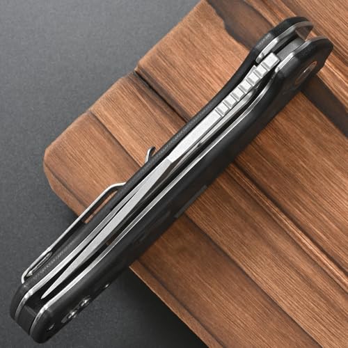 FF25 Folding Knife, DC53 Steel Blade Carbon Fiber Handle with Pocket Clip for Outdoor Camping Fishing Working Survival EDC (Black) - color: Black