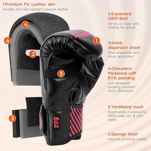 Kids Boxing Gloves 6 oz Youth Training Sparring Gloves for 3–12, Leather Ventilated Mesh, Boys Girls Junior Punching Gloves for PunchBag Focus Pads MMA Muay Thai Kickboxing - color: Pink