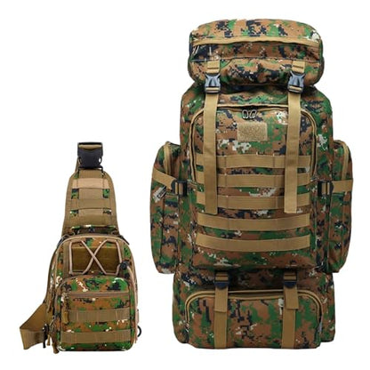 JUMAHE 80L 2-Pack Hiking Backpack for Men with Sling Tactical Backpack - Rucksack Molle Military Tactical Waterproof Lightweight Camping Backpack 3 Day Assault Pack for Travel, Climbing, Backpacking - color: 80l Green - Pro(900d Fabric) + Sling Bag Bundle