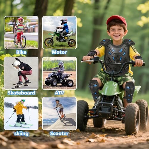 Kids Dirt Bike Gear, Motocross Adjustable Armor Body Guard Vest Suit (Blue) - color: Blue
