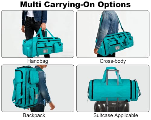 LHI 50L Tactical Duffle Bag for Men, 3-in-1 Gym Duffle and Backpack, Shoe Compartment, Laptop Sleeve and MOLLE, Carry-On Travel Weekender and Overnight Bag – Lake blue - color: Lake blue
