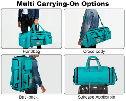 LHI 50L Tactical Duffle Bag for Men, 3-in-1 Gym Duffle and Backpack, Shoe Compartment, Laptop Sleeve and MOLLE, Carry-On Travel Weekender and Overnight Bag – Lake blue - color: Lake blue