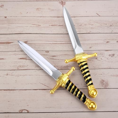 15" PU Fake Foam Sword Toys for Kids Boys, Fake Foam Dagger Knife Toy - color: Gold 2 Pcs