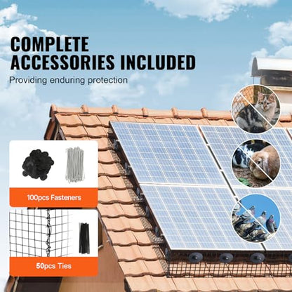 VEVOR 6 inch x 100ft Solar Panel Bird Guard, Critter Guard Roll Kit with 100pcs Aluminum Alloy Fasteners, Solar Panel Guard with Rust-Proof PVC Coating, Max 1/2 inch Wire Roll Mesh - size: 6in x 98ft with 100pcs Fasteners, 50pcs Tie Wires